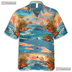 Blue Ocean Paradise Hawaiian Tee - Palm Trees Sunset Vacation Women