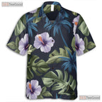 Tropical Palm Hibiscus Hawaiian Tee - Navy Blue Island Aloha Adults