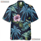 Navy Hawaiian Shirt - Palm Hibiscus Tropical Beachwear for Men & Women