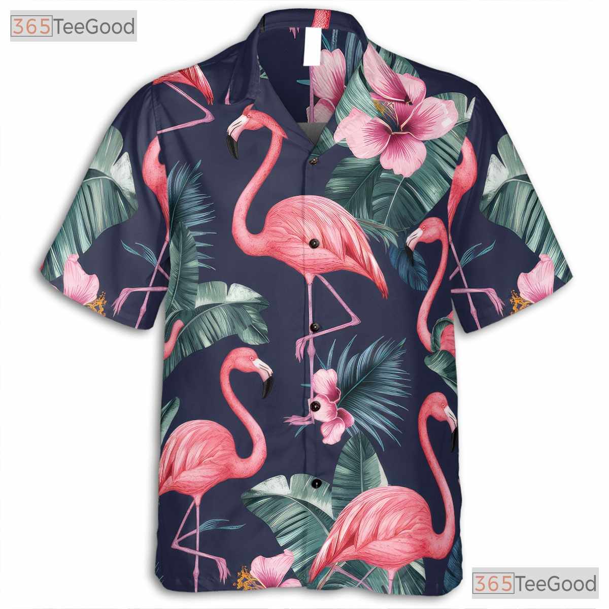 Flamingo Paradise Hawaiian Tee - Vibrant Tropical Bird Island Vacation Women