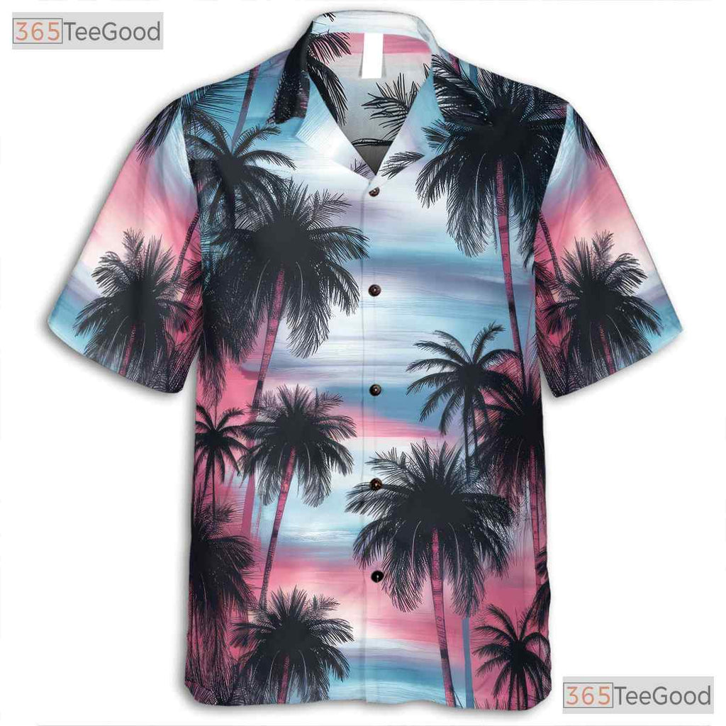 Sunset Palm Hawaiian Tee - Vibrant Tropical Sky & Island Beachwear Adults