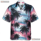 Sunset Palm Hawaiian Tee - Vibrant Tropical Sky & Island Beachwear Adults