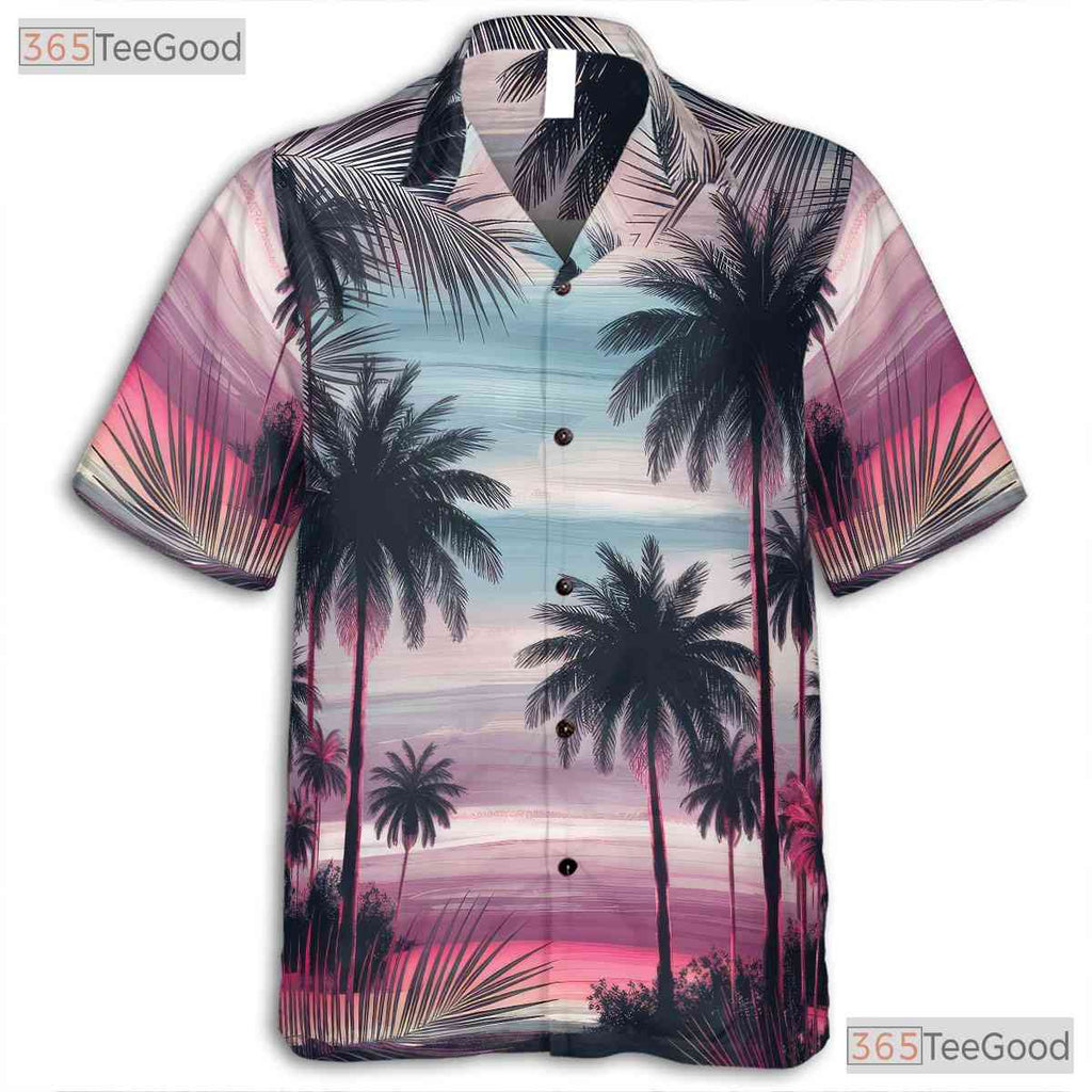 Tropical Sunset Hawaiian Shirt - Palm Trees & Night Beach Vibes for Men