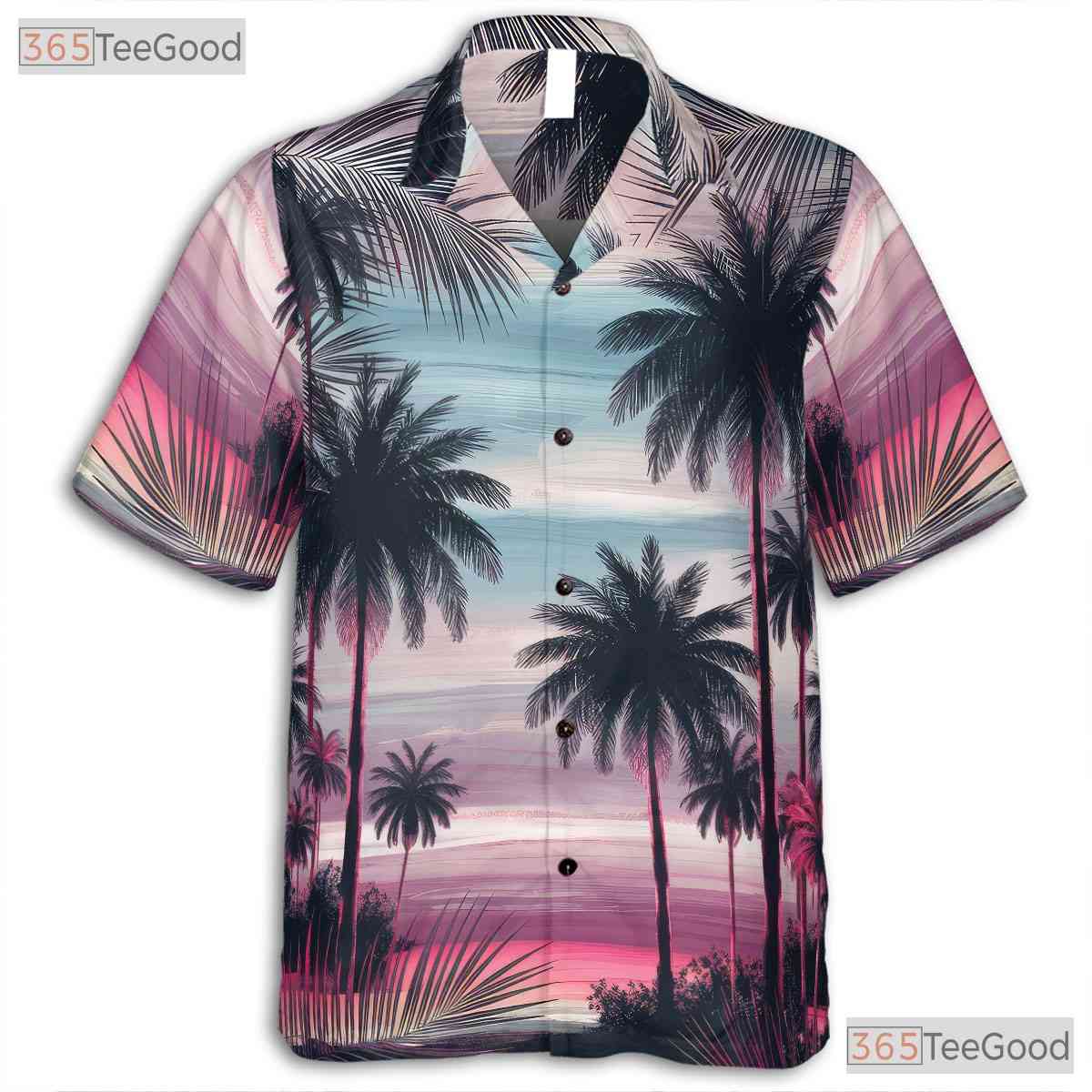 Tropical Sunset Hawaiian Shirt - Palm Trees & Night Beach Vibes for Men