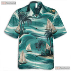 Retro Hawaiian Tee - Sailboats Palm Trees & Ocean Breeze Design Unisex