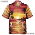 Sunset Palm Trees Hawaiian Tee - Tropical Vintage Ocean Style Gift Adults