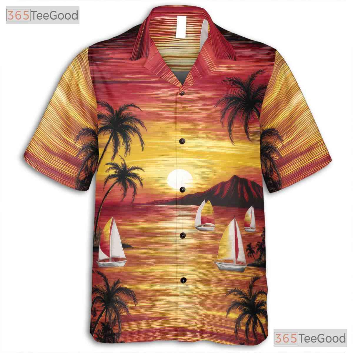 Sunset Palm Trees Hawaiian Tee - Tropical Vintage Ocean Style Gift Adults