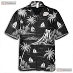 Black & White Palm Hawaiian Shirt - Tropical Island Vintage Beachwear Women
