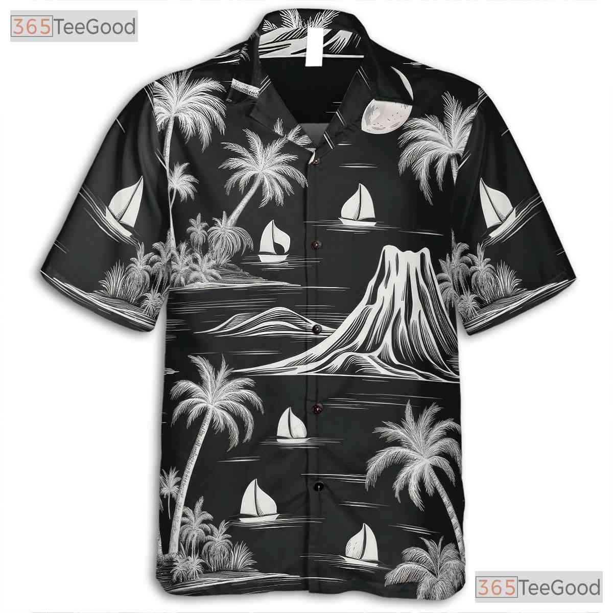 Black & White Palm Hawaiian Shirt - Tropical Island Vintage Beachwear Women