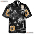 Retro Island Hawaiian Tee - Monochrome Palm Tree Ocean Style for Adults