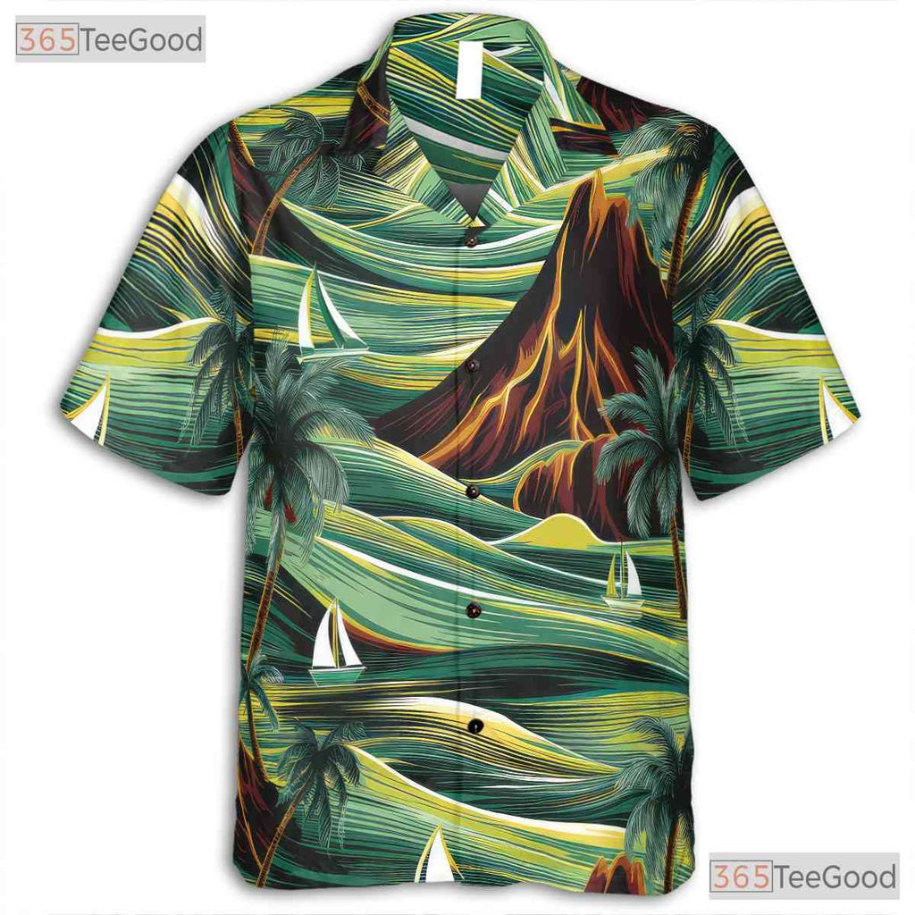Tropical Sunset Hawaiian Tee - Palm Trees & Waves Summer Vibes Adults