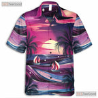 Palm Sunset Beach Hawaiian Tee - Aloha Tropical Floral Vacation Women