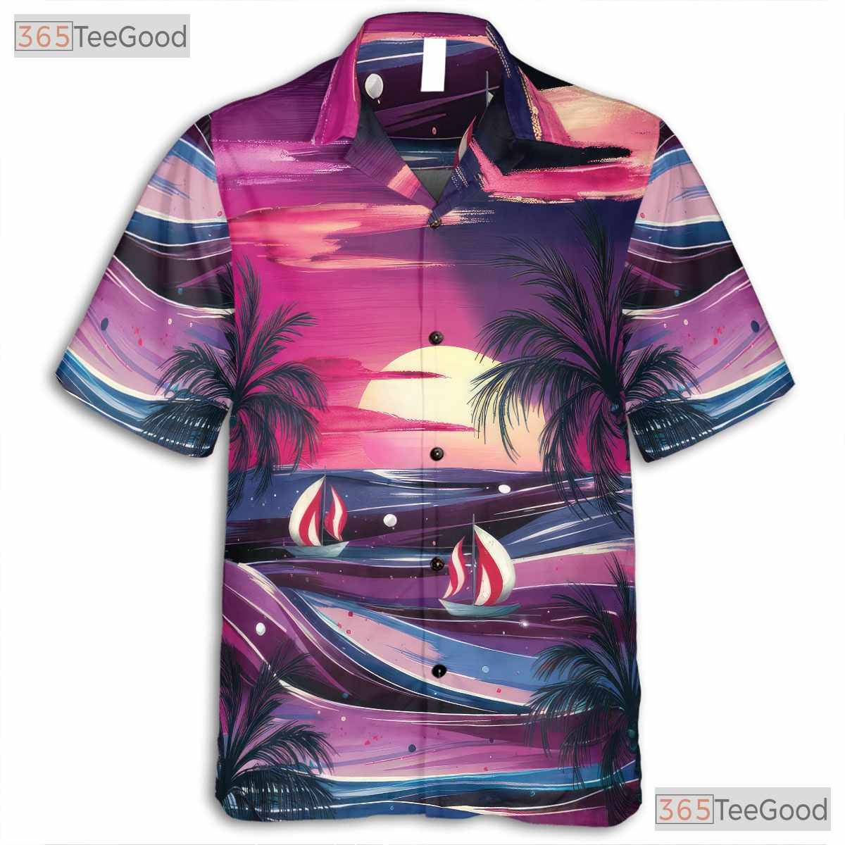 Palm Sunset Beach Hawaiian Tee - Aloha Tropical Floral Vacation Women