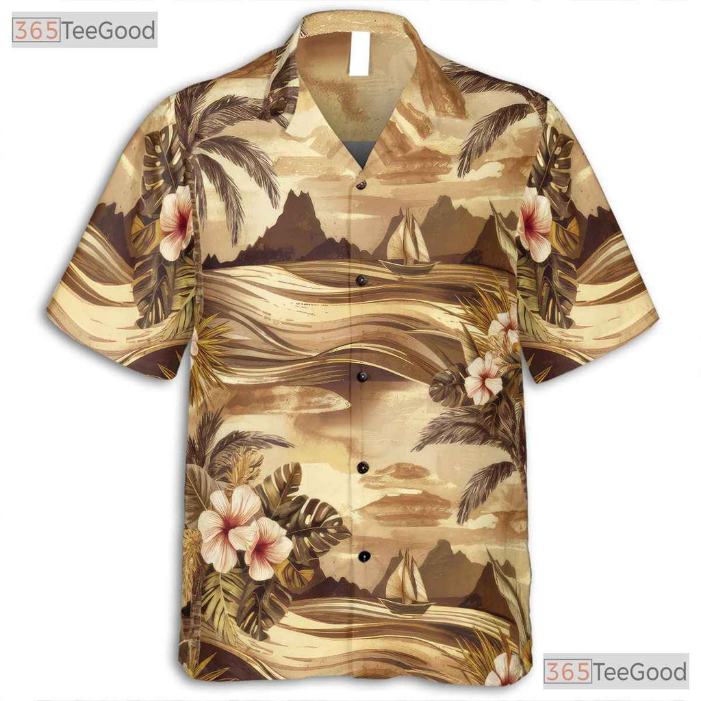 Blue Ocean Hawaiian Tee - Palm Tree Tropical Aloha Floral Print Unisex