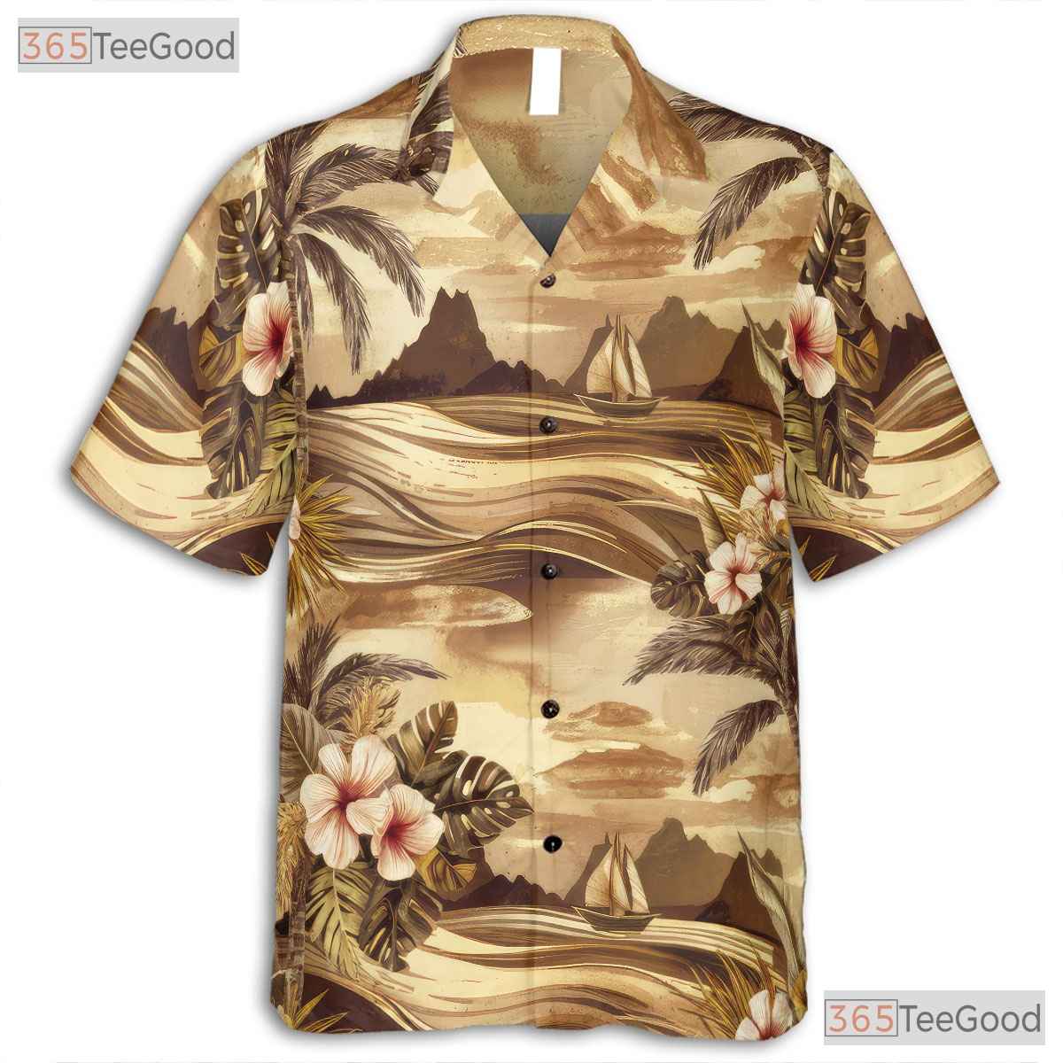 Blue Ocean Hawaiian Tee - Palm Tree Tropical Aloha Floral Print Unisex