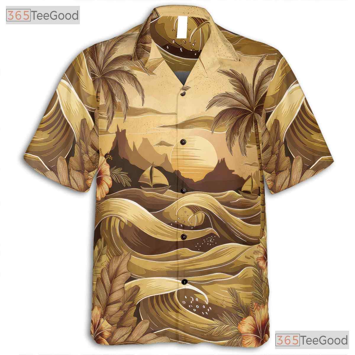 Tropical Blue Palm Hawaiian Shirt - Floral Ocean View Summer Vacation