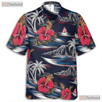 Floral Navy Tropical Hawaiian Shirt - Beach Ocean Summer Vacation Men