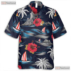 Vintage Navy Aloha Tee - Island Palm Trees & Beachwear Style Women