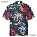 Gray Aloha Palm Tree Hawaiian Shirt - Pink Hibiscus Island Print Men
