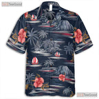 Vintage Gray Hawaiian Tee - Palm Tree Hibiscus Tropical Style Unisex