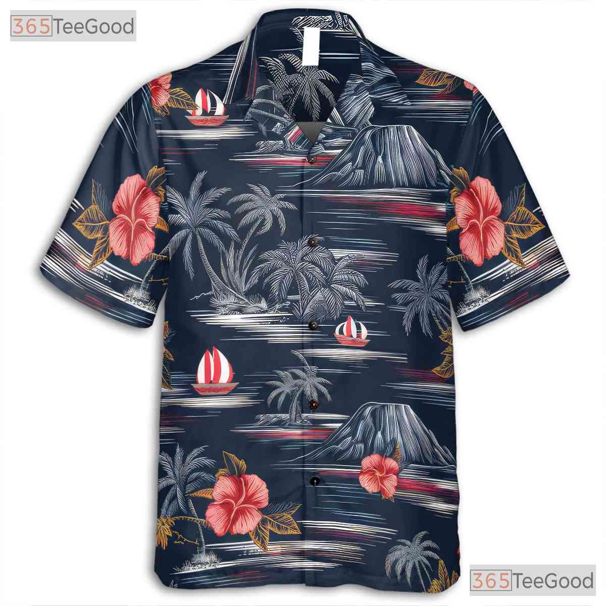 Vintage Gray Hawaiian Tee - Palm Tree Hibiscus Tropical Style Unisex