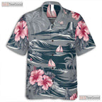 Palm Hibiscus Gray Hawaiian Shirt - Tropical Aloha Island Beach Men