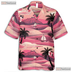 Pink Sunset Palm Hawaiian Shirt - Aloha Hibiscus Beachwear Men