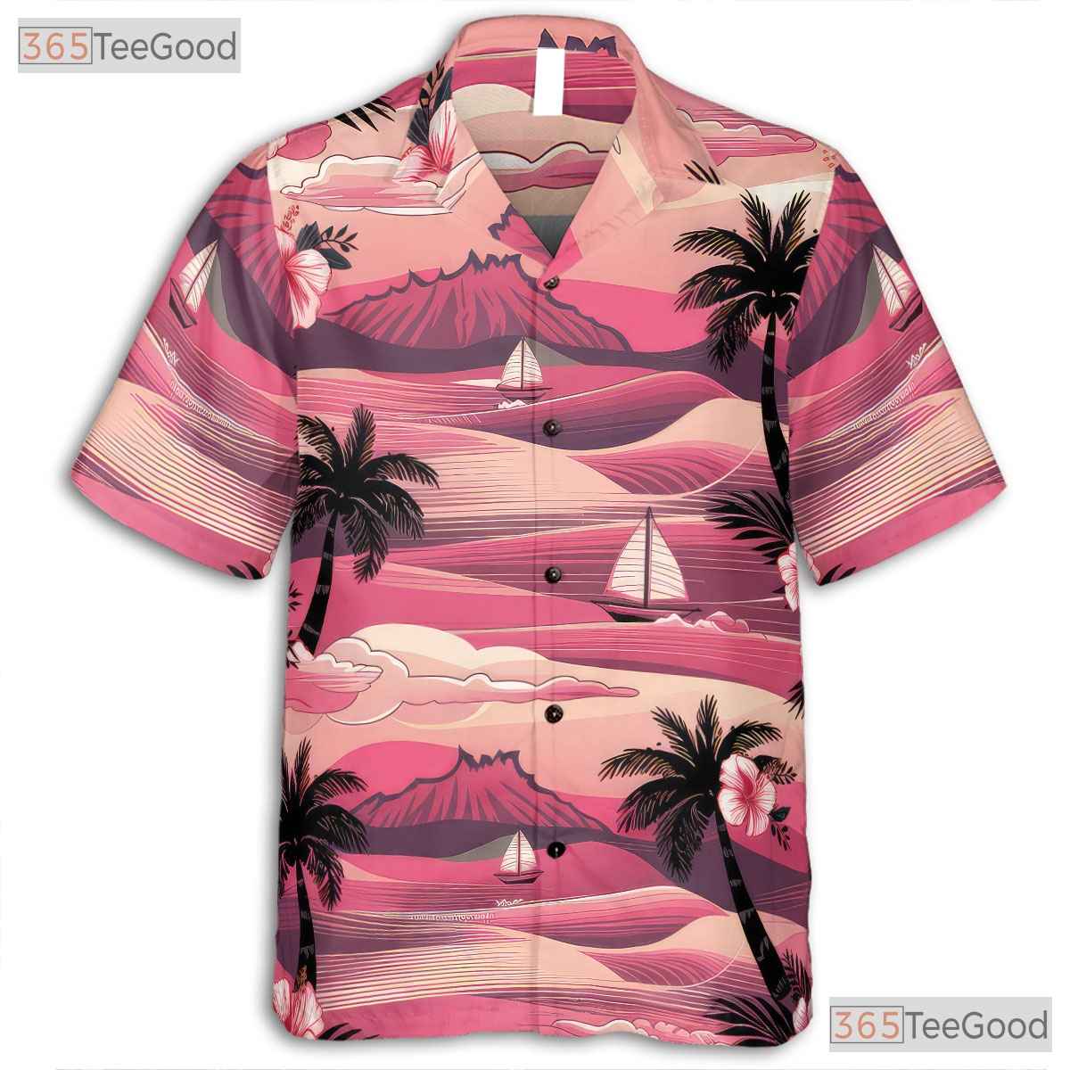 Pink Sunset Palm Hawaiian Shirt - Aloha Hibiscus Beachwear Men
