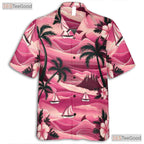 Vintage Pink Hawaiian Tee - Tropical Aloha Palm Trees & Hibiscus Women