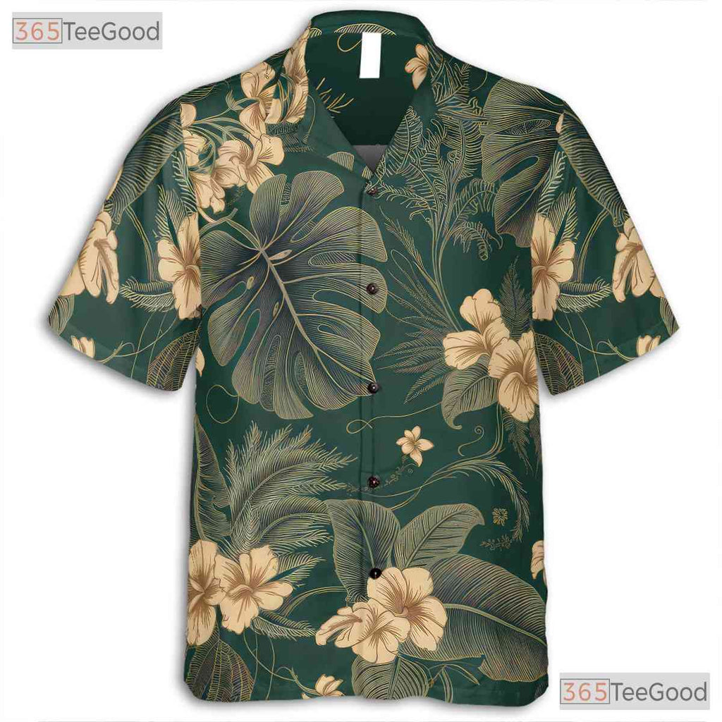 Unisex Tropical Hawaiian Tee - Green Monstera Leaf & Jungle Floral Women