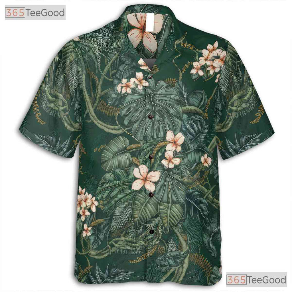 Green Aloha Monstera Leaf Hawaiian Shirt - Jungle Tropical Beachwear Adults