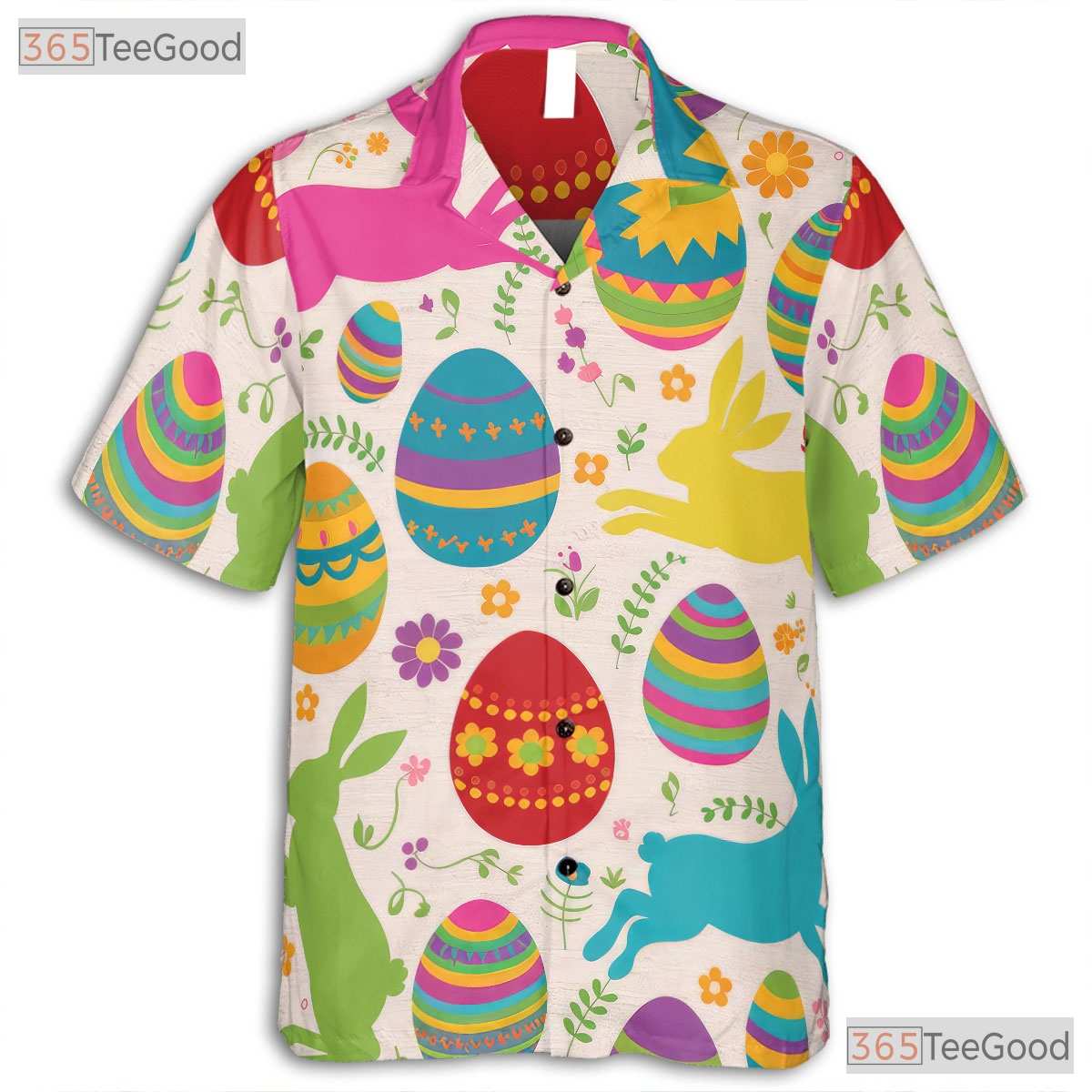 Cute Easter Bunny Hawaiian Tee - Colorful Eggs Spring Gift for Women