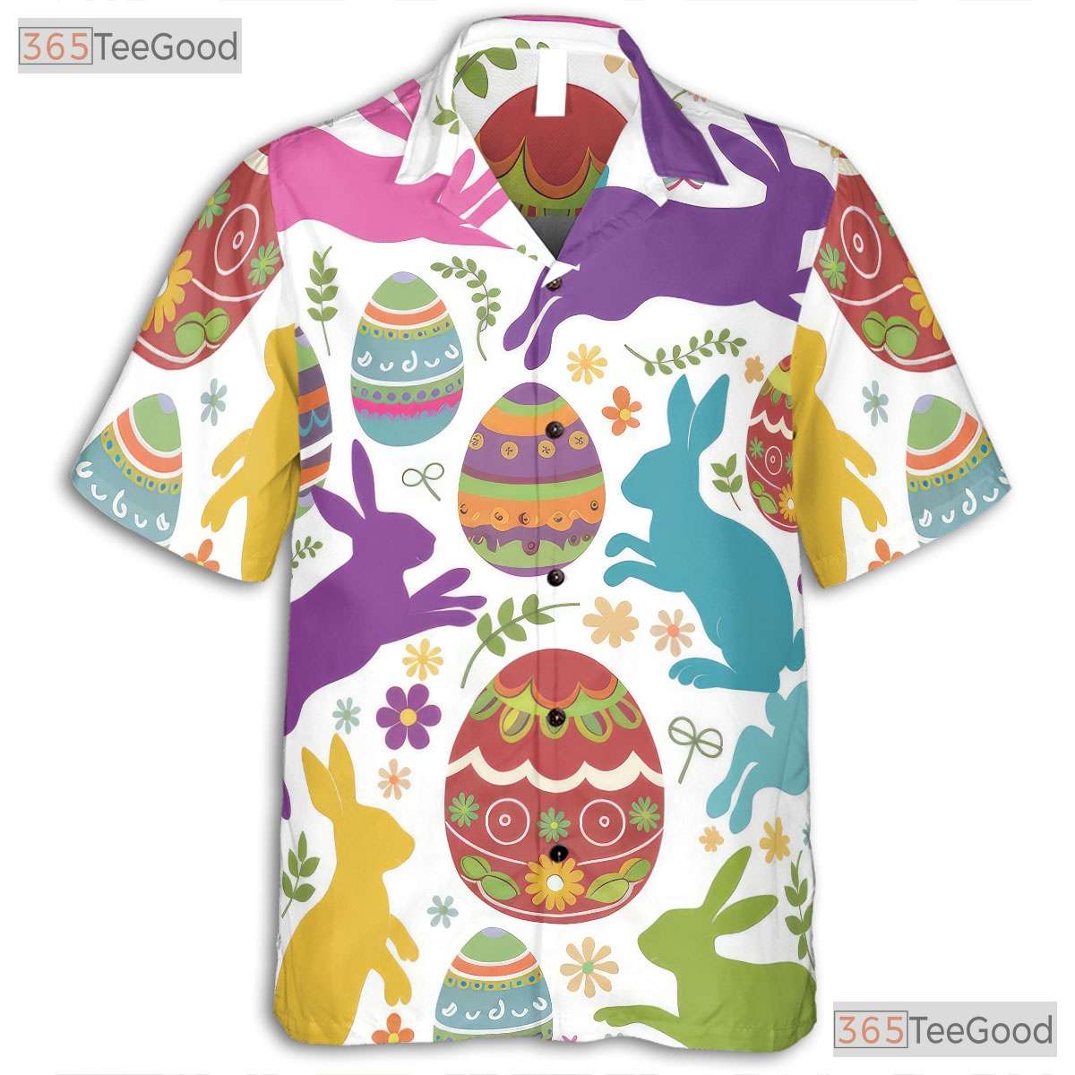 Festive Easter Bunny Hawaiian Shirt - Spring Colorful Eggs Design Adults