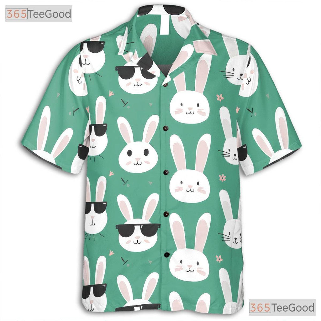 Green Easter Bunny Face Hawaiian Tee - Spring Holiday Rabbit Style Men