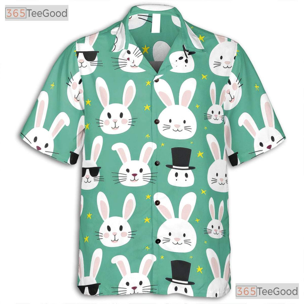 Cute Bunny Face Easter Hawaiian Shirt - Green Spring Rabbit Aesthetic Women