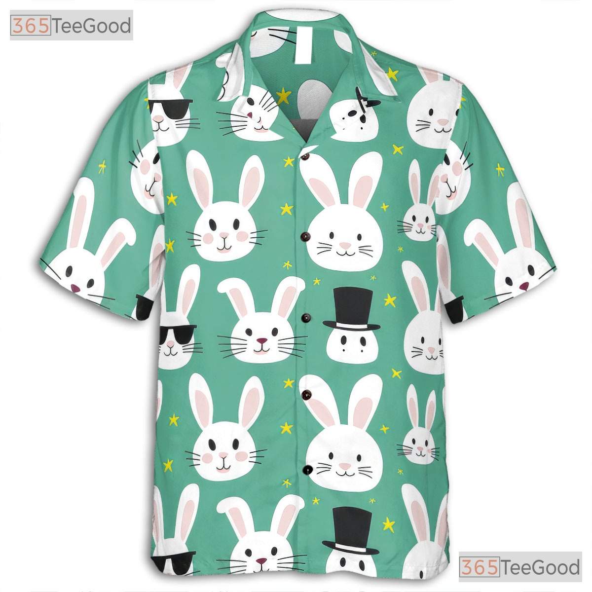 Cute Bunny Face Easter Hawaiian Shirt - Green Spring Rabbit Aesthetic Women