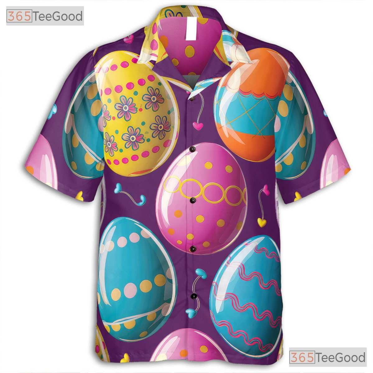 Vibrant Purple Easter Hawaiian Tee - Colorful Egg Holiday Party Unisex