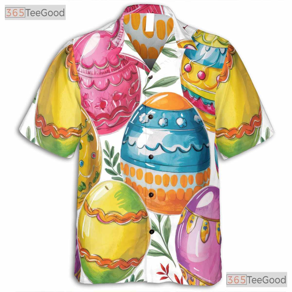 Bright Spring Easter Egg Hawaiian Shirt - Colorful Floral Holiday Adults