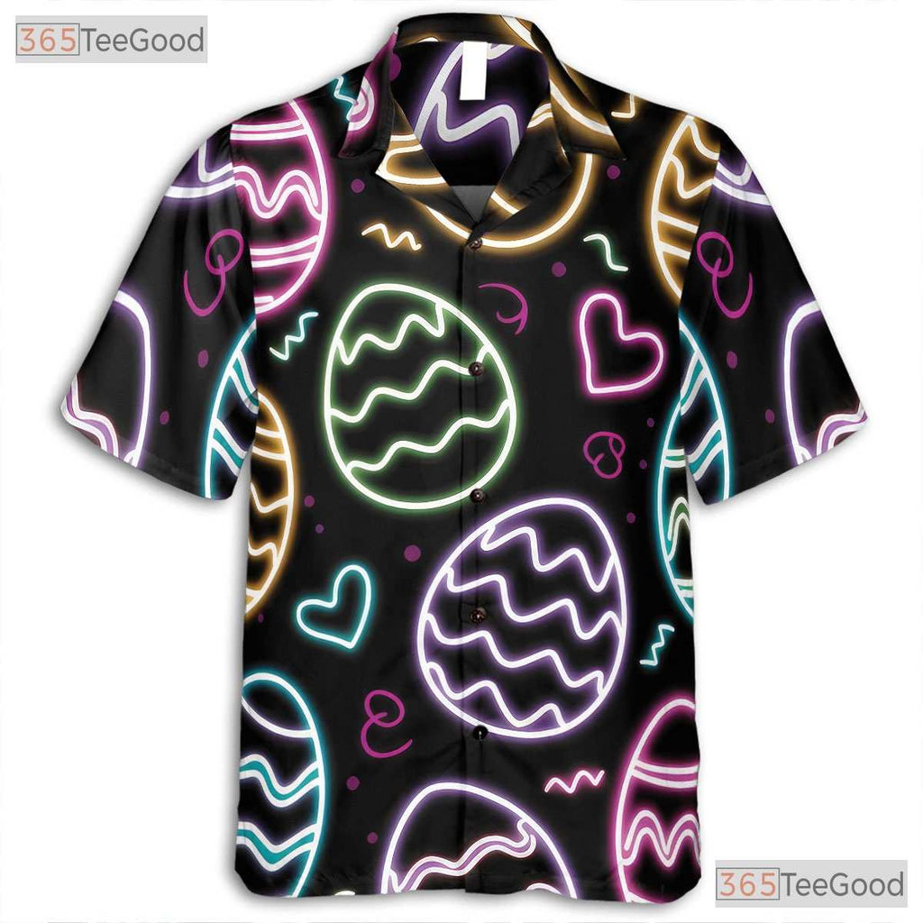 Black Hawaiian Tee - Neon Easter Eggs Bright Spring Holiday Print Women