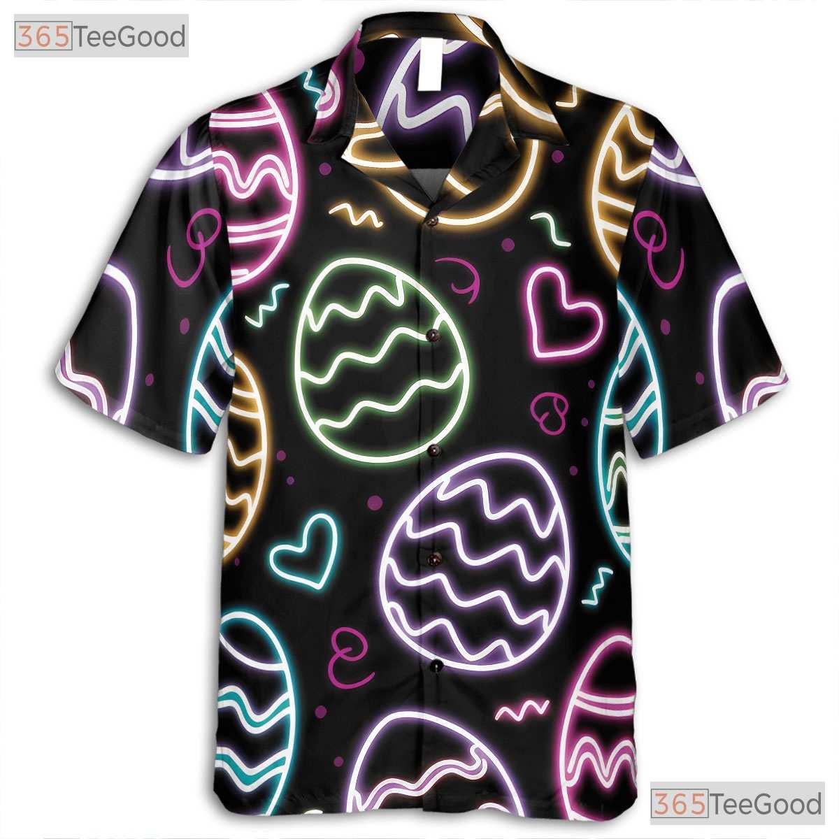 Black Hawaiian Tee - Neon Easter Eggs Bright Spring Holiday Print Women