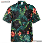 Floral Jungle Cat Hawaiian Shirt - Black Cat Tropical Vacation Women