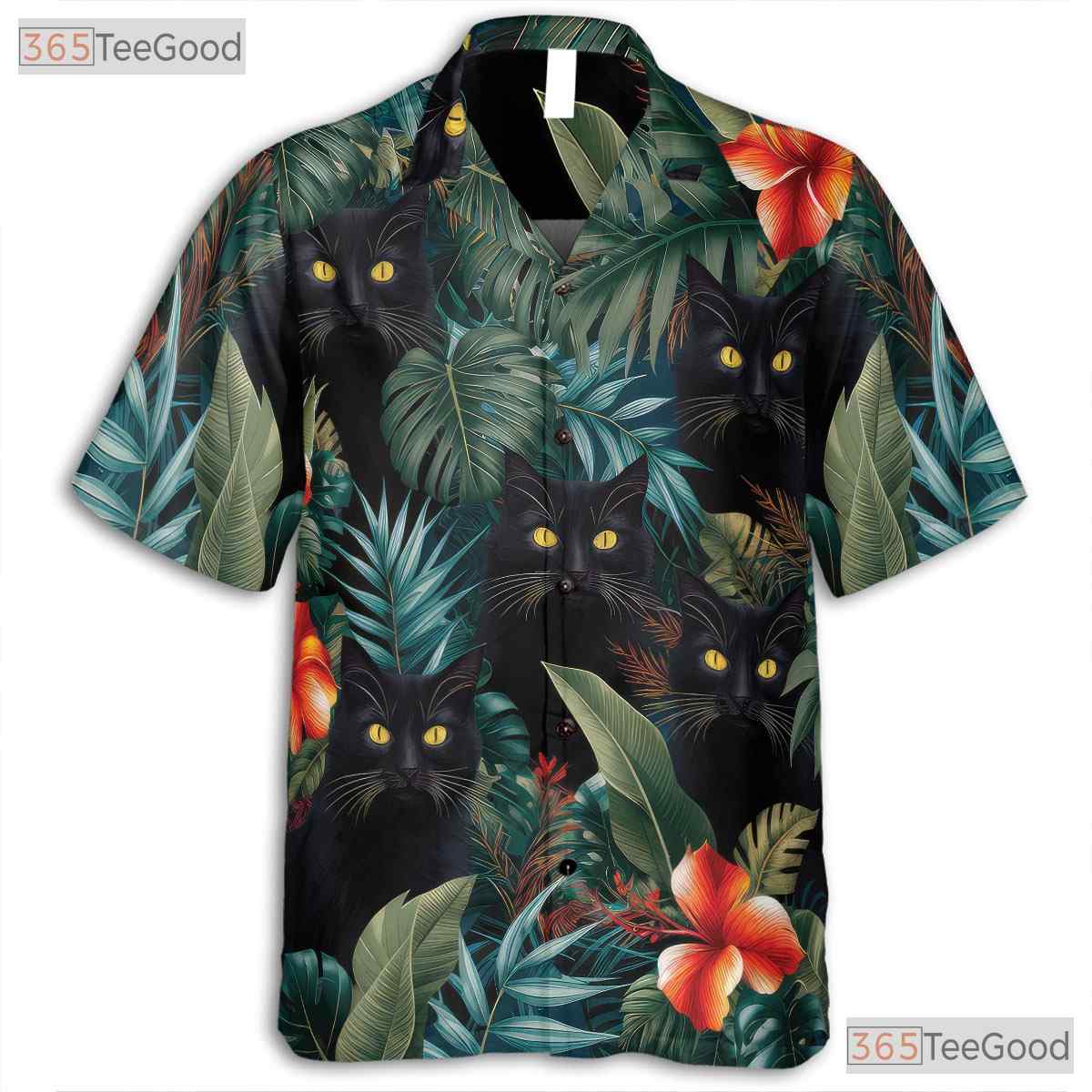 Jungle Black Cat Hawaiian Shirt - Tropical Blue Leaves Gift for Adults