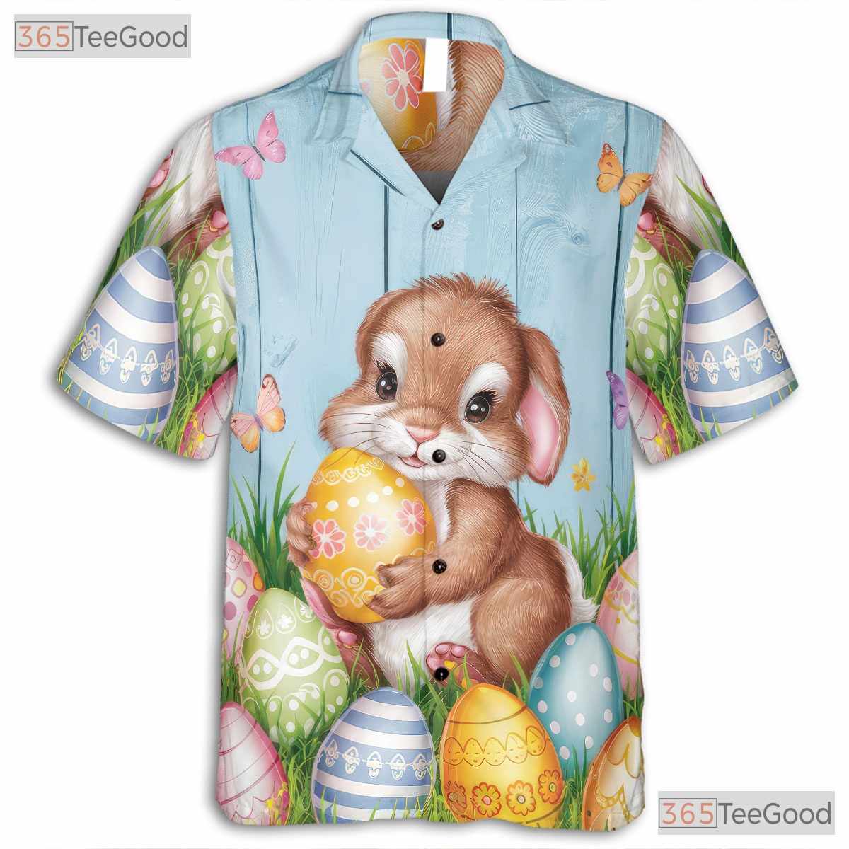 Pastel Bunny Easter Hawaiian Shirt - Spring Butterflies & Egg Print Men