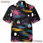 Retro Neon Black Hawaiian Shirt - Palm Tree Aloha Beach Style Unisex S-5XL