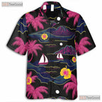 Vintage Neon Palm Hawaiian Tee - Black Island Beach Party Unisex S-5XL