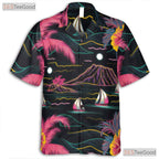 Black Neon Palm Hawaiian Shirt - Aloha Tropical Beach Gift Men S to 5XL