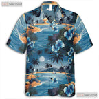 Blue Ocean Palm Hawaiian Tee - Aloha Tropical Beach Style Women S to 5XL