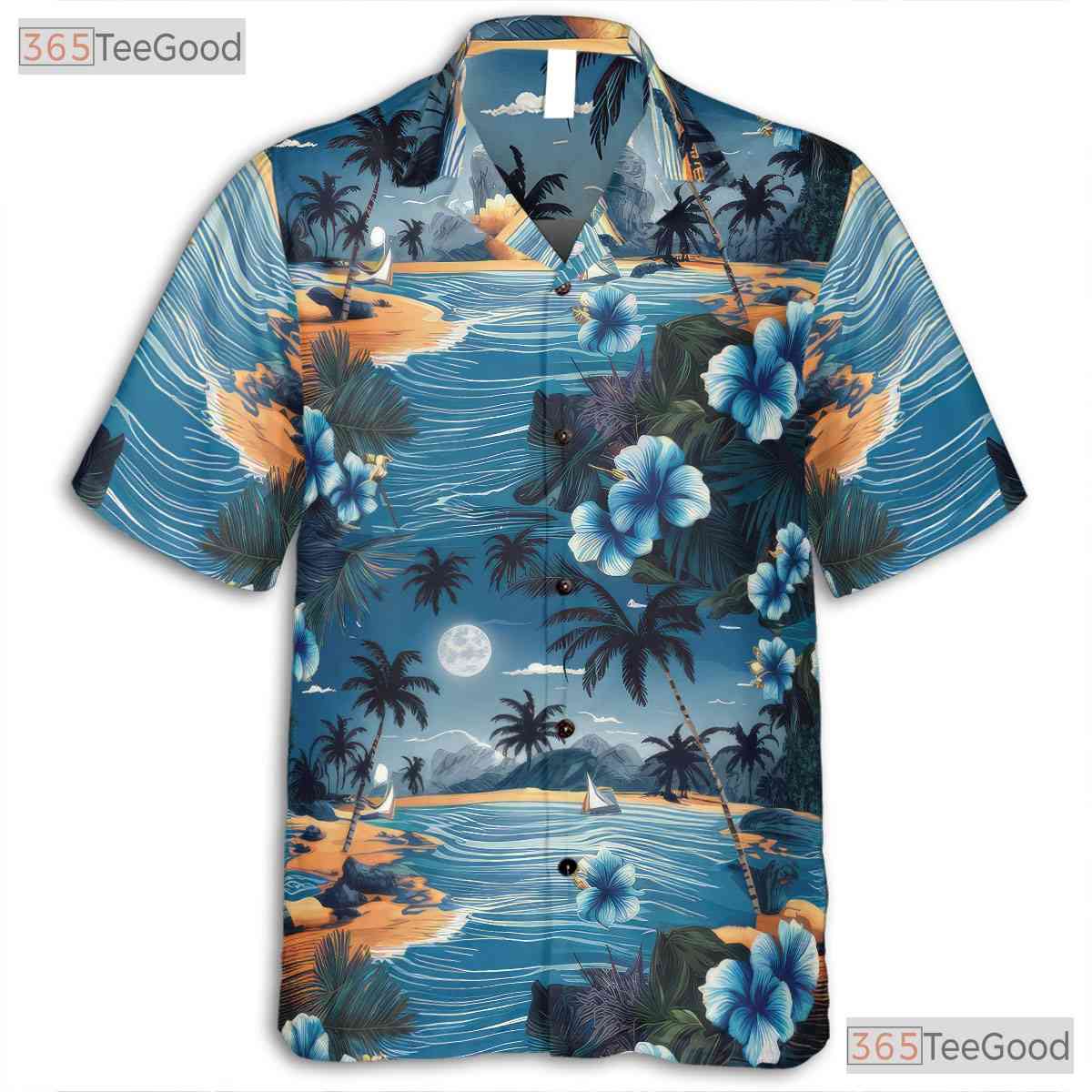 Blue Ocean Palm Hawaiian Tee - Aloha Tropical Beach Style Women S to 5XL