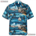 Vintage Blue Ocean Hawaiian Tee - Tropical Palm Tree Adults Gift S-5XL