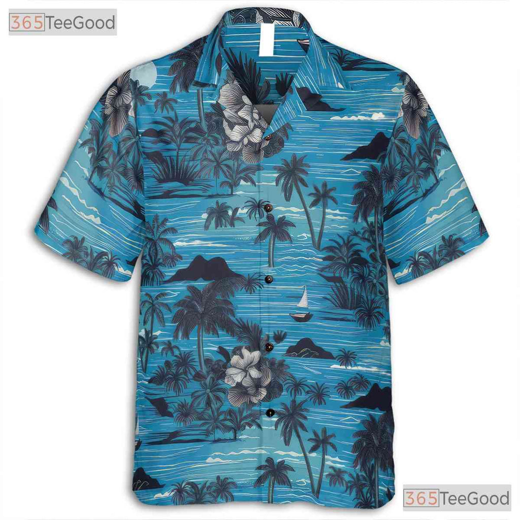 Tropical Blue Palm Flower Hawaiian Shirt - Aloha Unisex Wear Size S-5XL